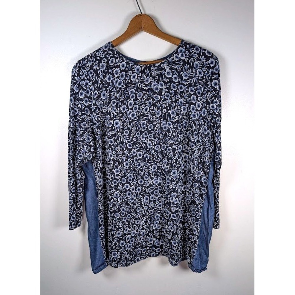 J. Jill Mixed Floral Chambray Top Size XL Cottagecore Boho Artsy Western Peasant